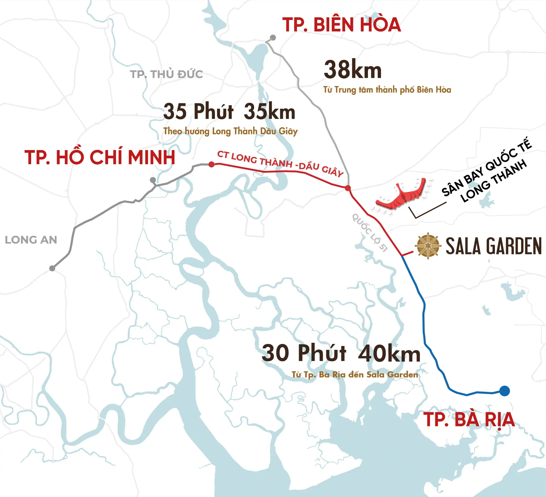  Vị trí thuận tiện. Chỉ cách trung tâm TP.HCM khoảng 35 phút di chuyển